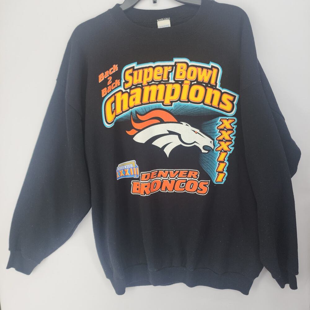 Denver Broncos Back to Back Super Bowl Champions XXXII Sweatshirt Black XL